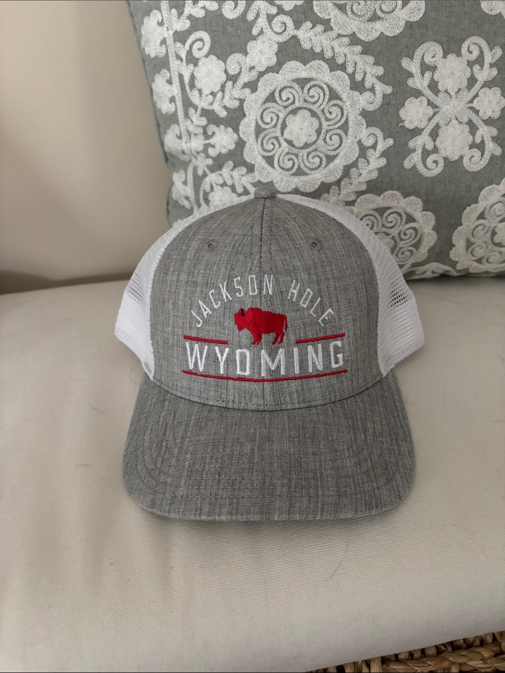 Gray Trucker Hat with Red Accent
